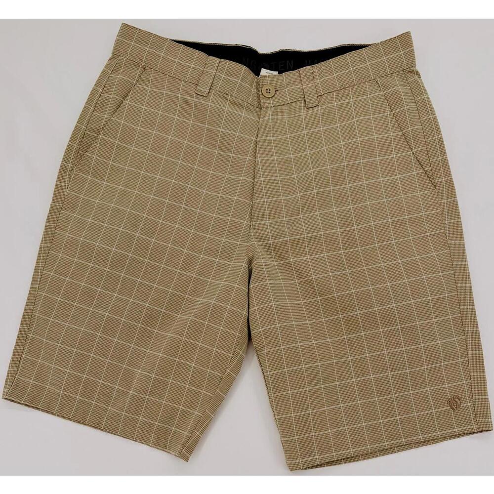 Hang Ten Men's 32 Khaki Plaid Casual Shorts Relaxed Fit‎ Cotton